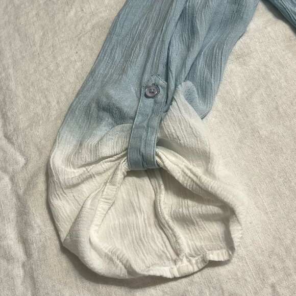 Bandolino Women's XXL Blue White Ombre Tunic Top Long Sleeve Pintuck Boho Peasan - Picture 3 of 7